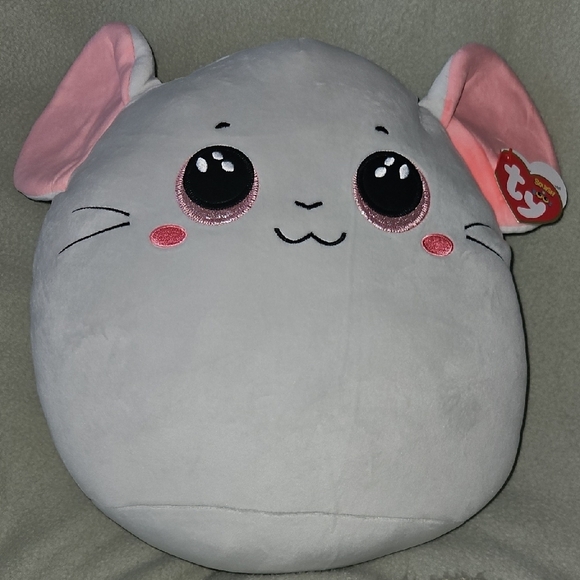 Ty Other - Ty White and Pink Plush Squishmallow-Style Stuffed Animal CATNIP Mouse NWT